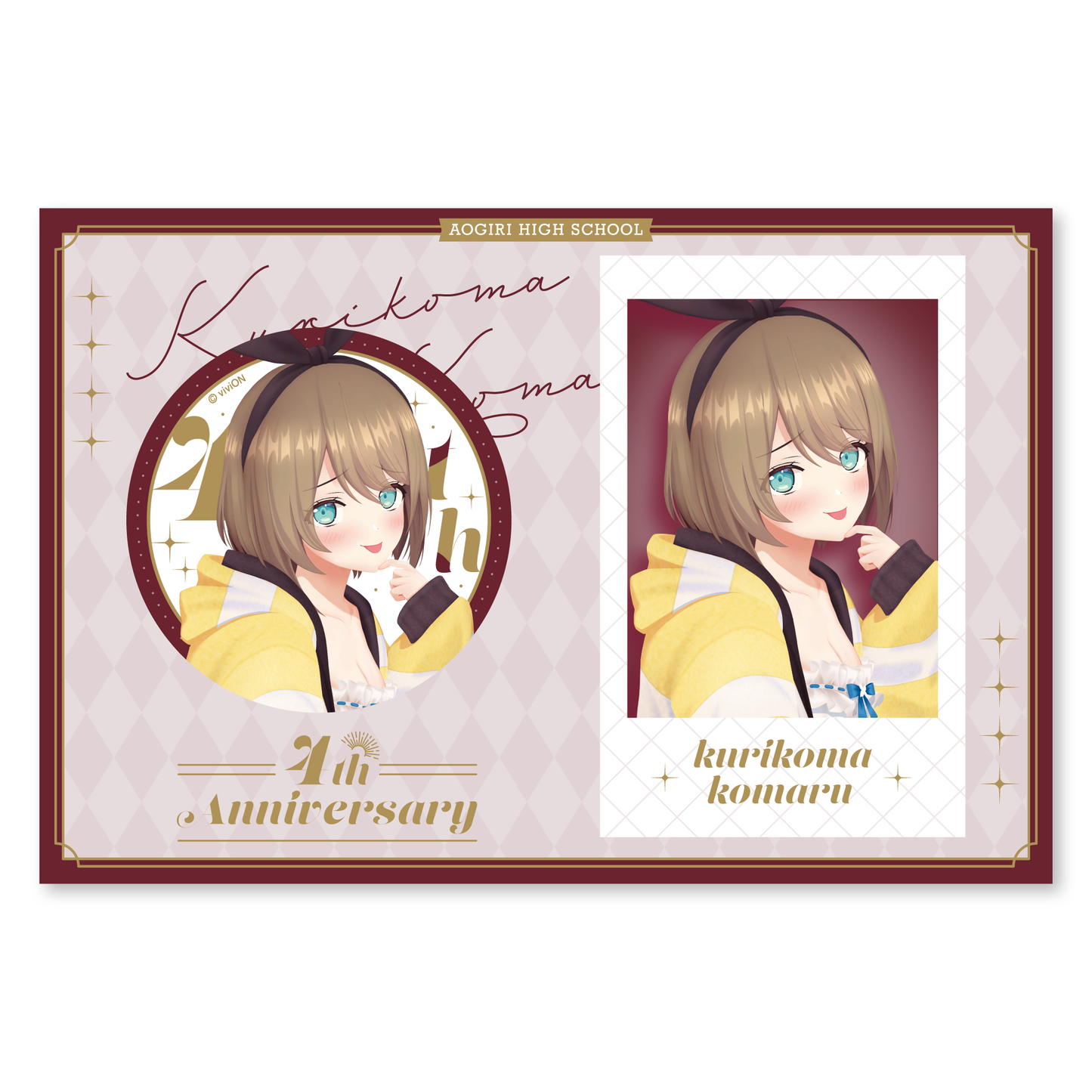 Aogiri High School Komaru Kurikoma 4th Anniversary Commemorative Goods: Cheki-style card and can badge set