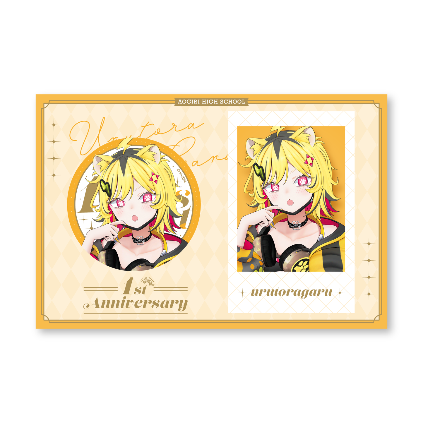 青iri 高中 Uruhtora Garu 1 周年纪念商品 - 切基风格卡片和罐头徽章套装。