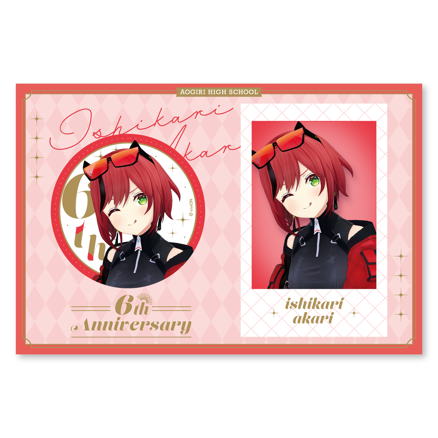 아오기리 고교 이시카리 아카리 6주년 기념 굿즈 체키풍 카드 & 캔 배지 세트